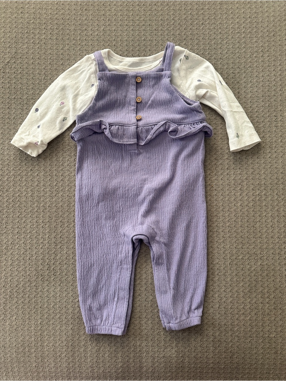 Carter's Lilac Ruffle Strap Overalls with Cream Printed Tee